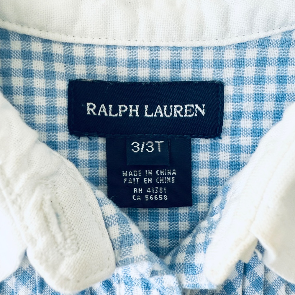 Ralph Lauren Blue Gingham Cotton Shirt Dress Toddler Girl Preppy - Picture 3 of 4
